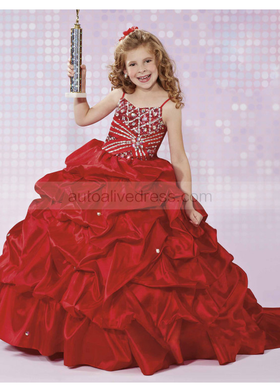 Beaded Organza Pick Ups Skirt Flower Girl Dress With Cape